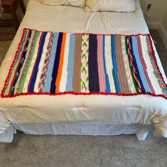 Afghan Handmade Crochet Baby Blanket Lap Throw Multicolor Stripe 52" x 31" - Picture 3 of 12
